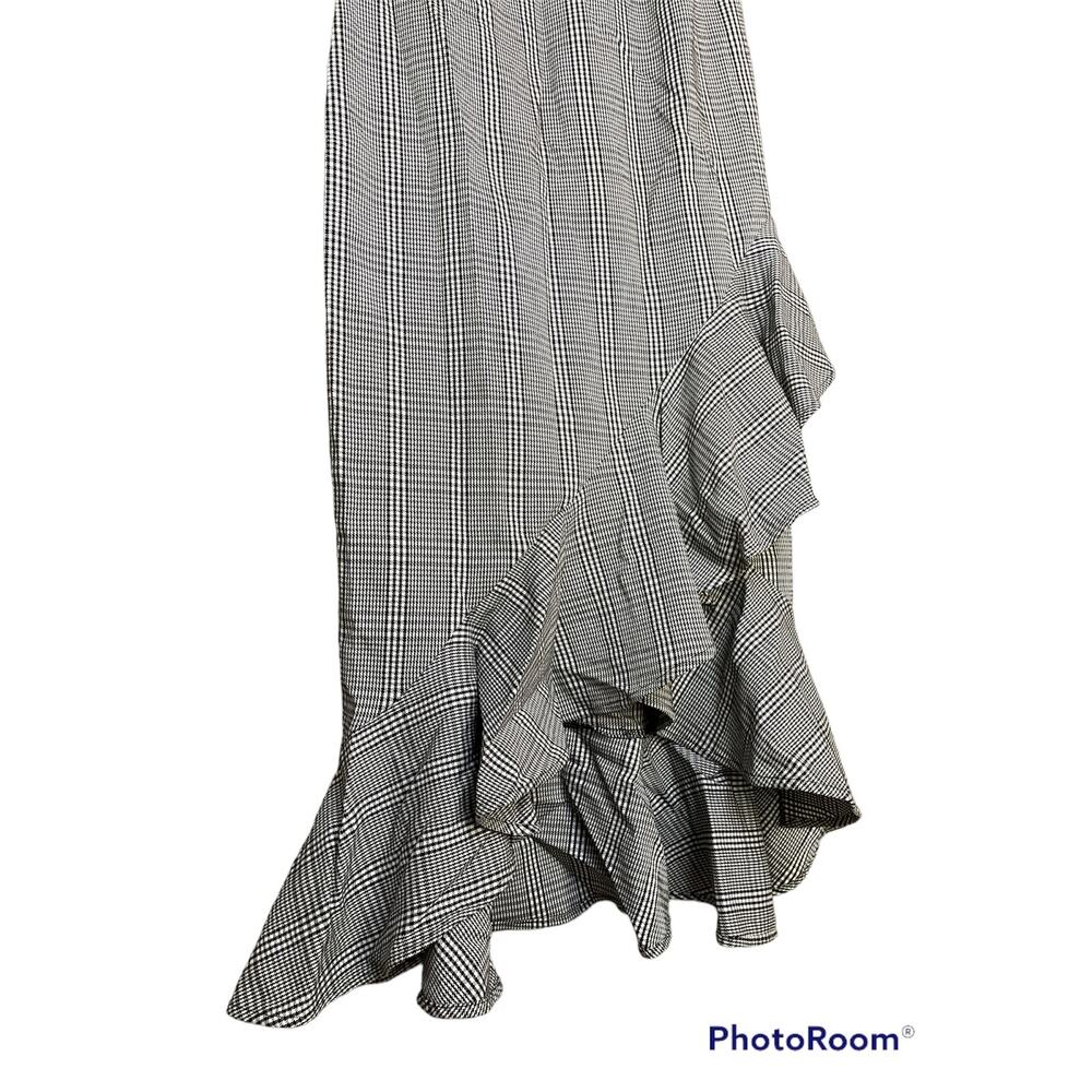 Calvin Klein Sleeveless Houndstooth Black White Ruffle Hem Sheath Dress Size 6 - Picture 2 of 6